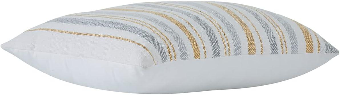 Indigo Ink Denim 14" x 20" White/Yellow Woven Boho Stripe Cotton Decorative Pillow