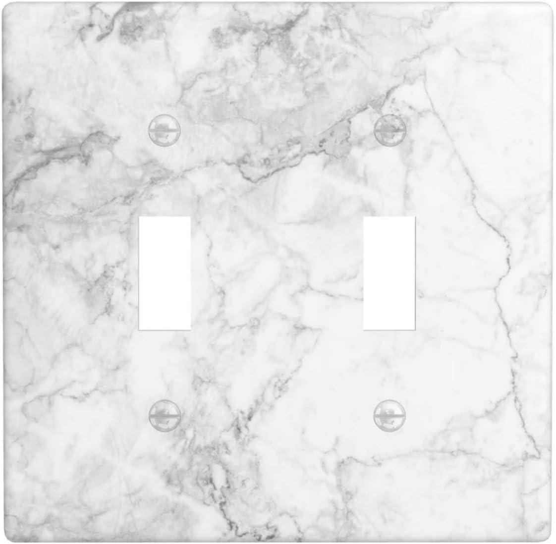 Graphics Wallplates - White Grey Marble Background Print - Double Toggle Wall Plate Cover