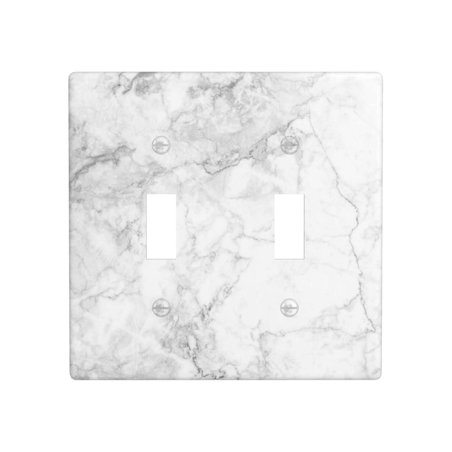 Graphics Wallplates - White Grey Marble Background Print - Double Toggle Wall Plate Cover