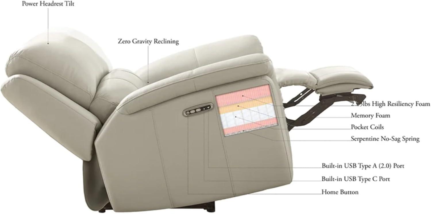 Hydeline Dream Power Headrest Top Grain Leather Zero Gravity Reclining Sofa Couch, 93", Steel Gray, Memory Foam, Pocket Coils and Control Panel