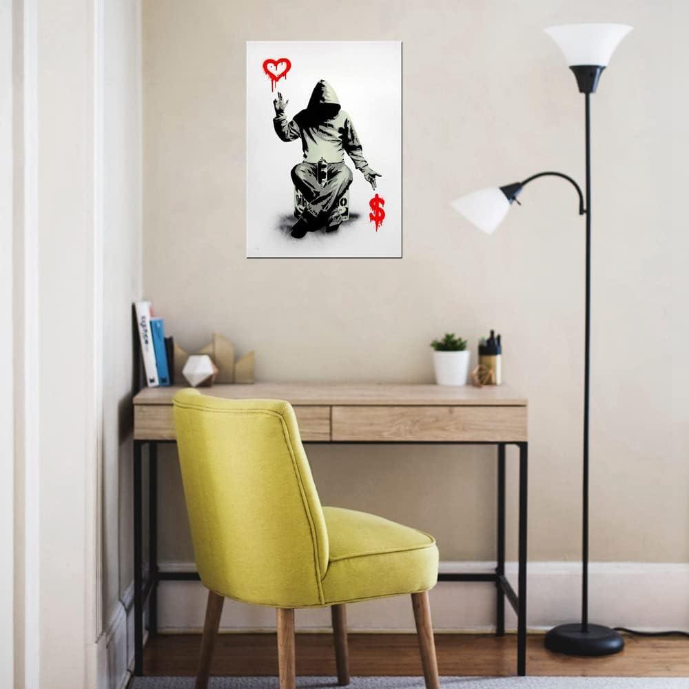 COMIO Banksy Poker Cards Hearts Ace Artwork for Living Room Wall Art Framed Poster and Print Abstract Canvas Painting for Bedroom Office Wall Decor (12x16inch)