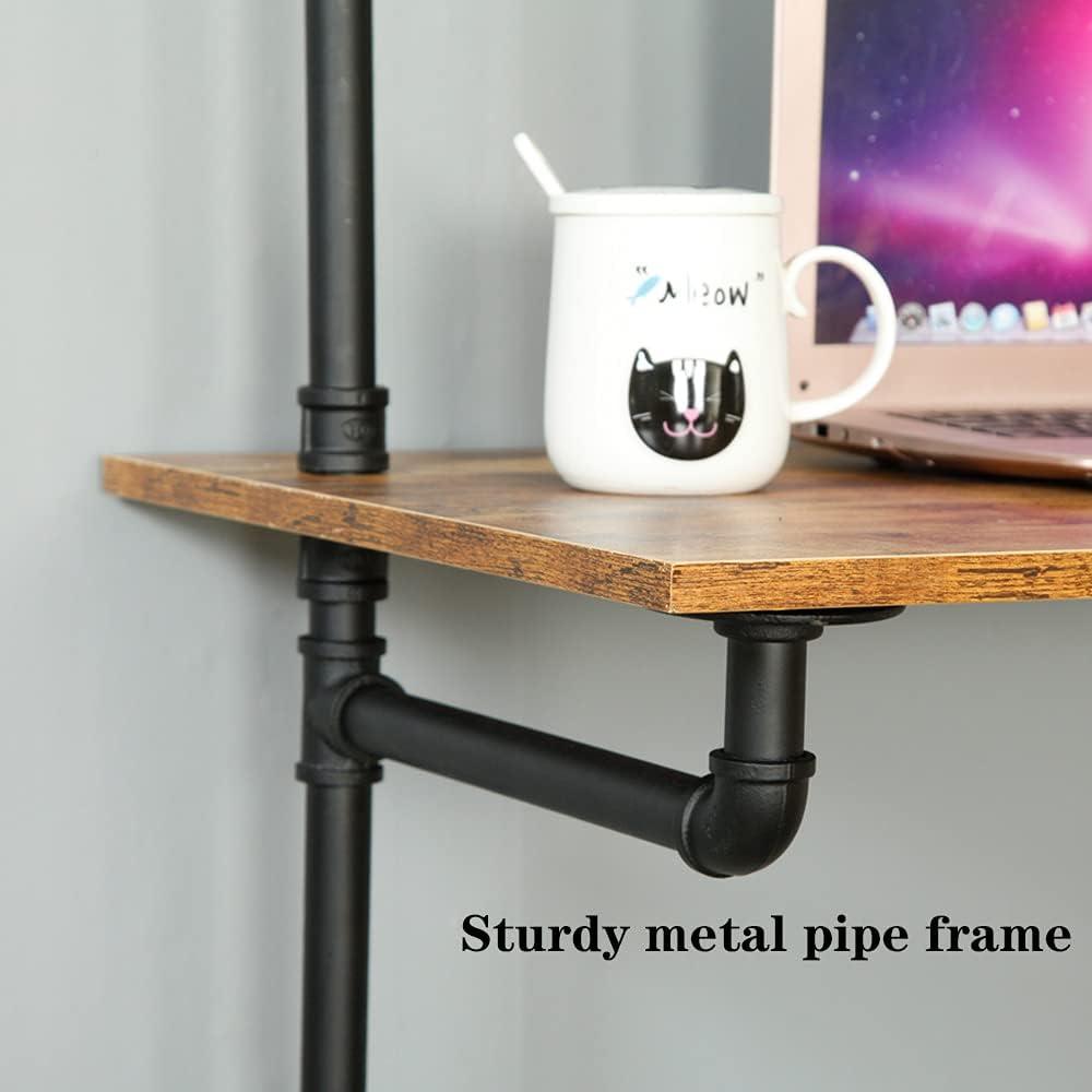 ZIOTHUM Industrial Wall Mount Desk with Shelves, Ladder Style Computer Laptop Desk, Floating Table with Storage, Industrial Pipe Bookcase for Home Office (36x20x81)