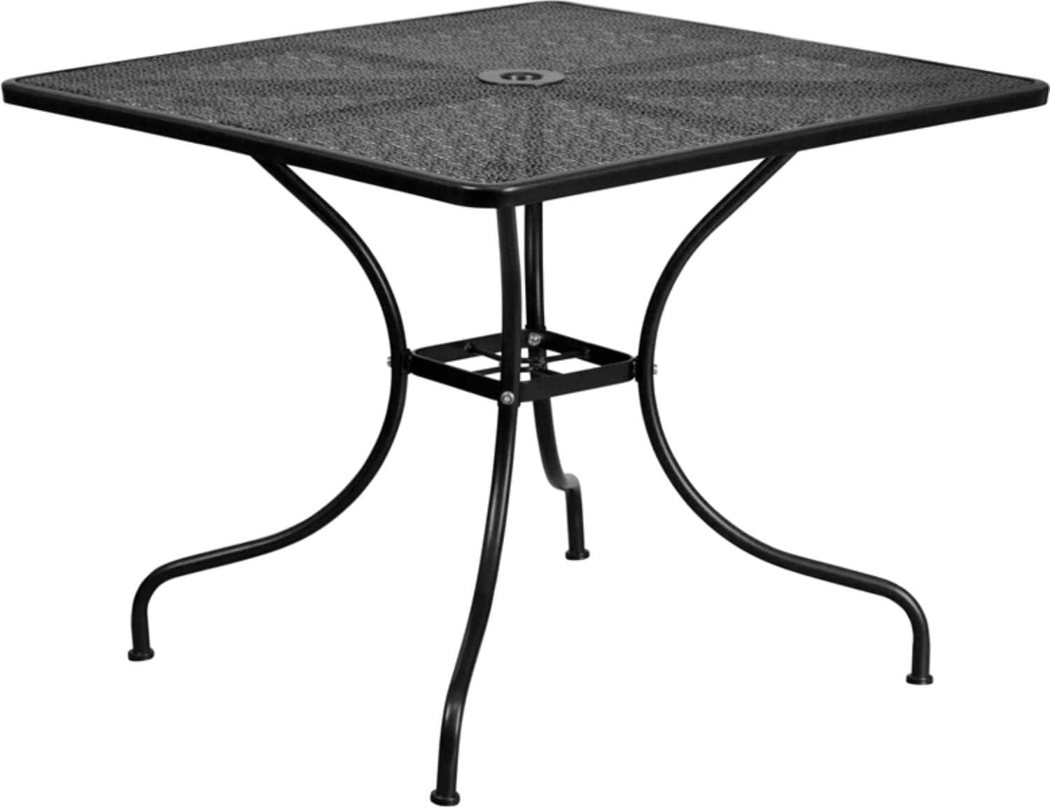 Flash Furniture Commercial Grade 35.5" Square Black Indoor-Outdoor Steel Patio Table with Umbrella Hole