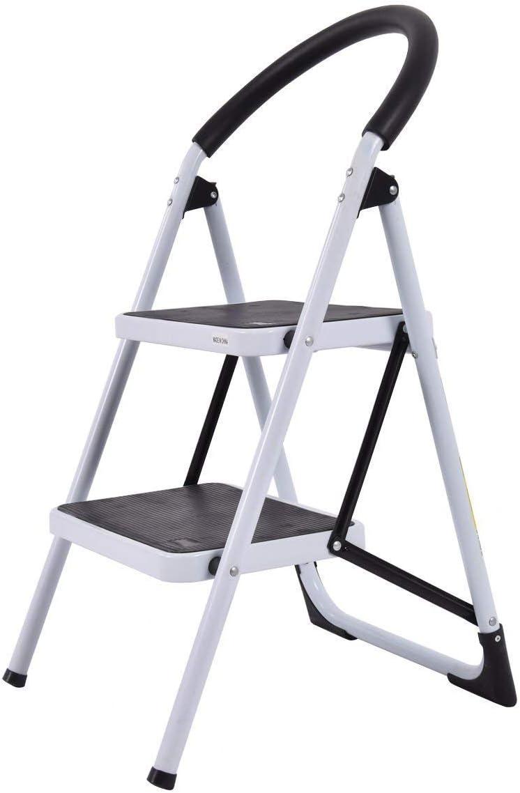 Costway 2 Step Ladder Folding Stool Heavy Duty 330Lbs Capacity Industrial Lightweight