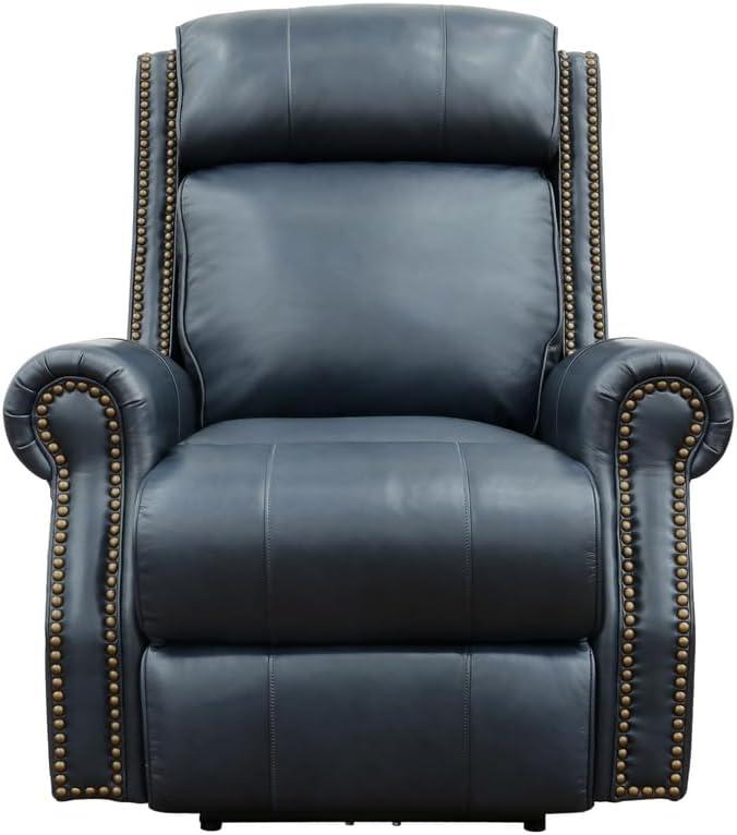 Shoreham Blue Leather Swivel Recliner with Wood Accents