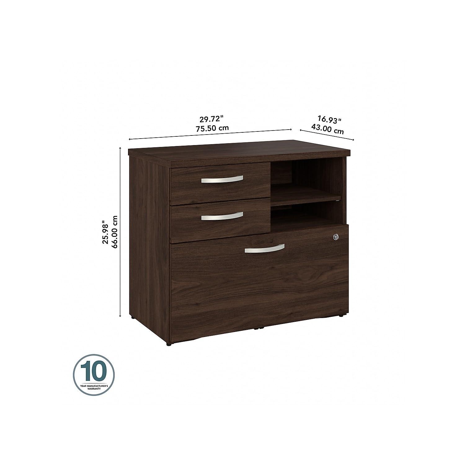 Gabinete de Almacenamiento de Oficina Híbrido con Cajones en Nogal Negro - Madera de Ingeniería
