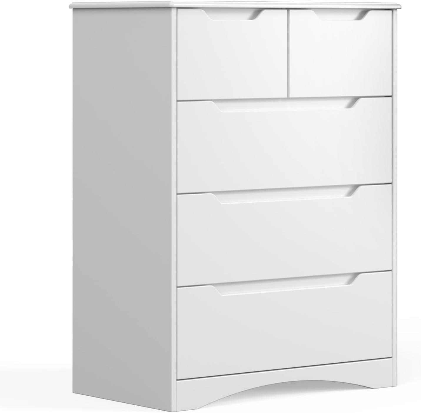 White MDF Vertical 5-Drawer Chest with Extra Deep Storage