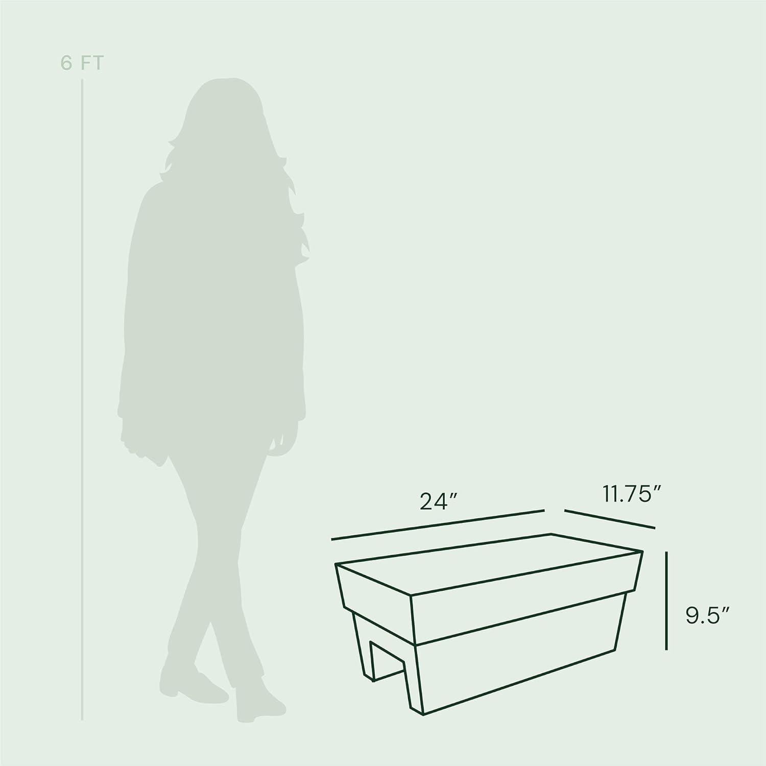 Bloem Finley Deck Rail Rectangle Planter: 24" - Black - Matte Finish, Fits Rail Sizes 3"-6", 100% Recycled Plastic Box, For Indoor and Outdoor Use, Gardening, 7.5 Gallon Capacity