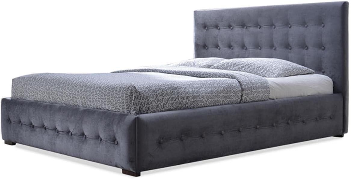 Queen Gray Velvet Tufted Upholstered Platform Bed