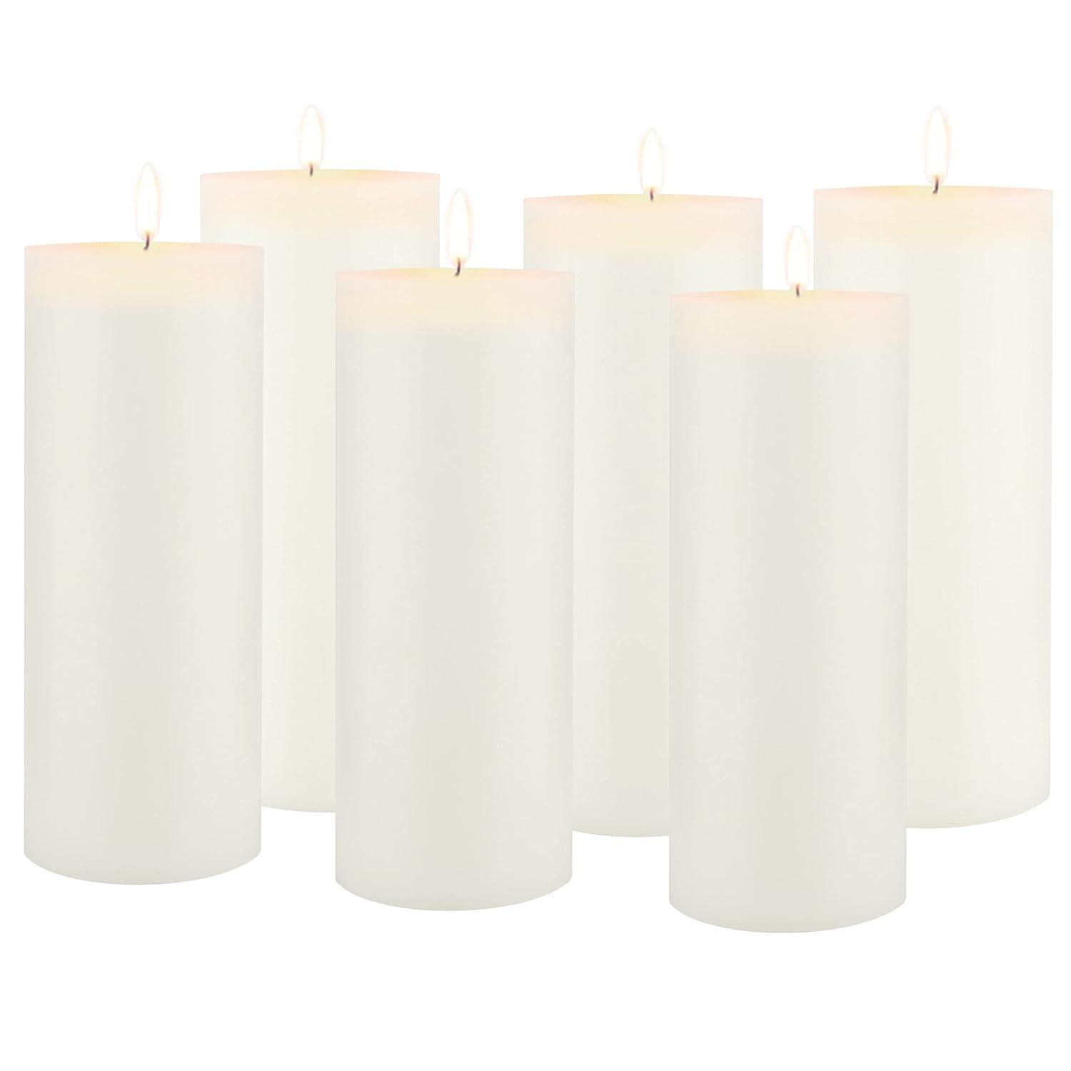 Stonebriar Collection 3"x8" Set of 6pk Unscented Flat Top Smooth Pillar Candle White
