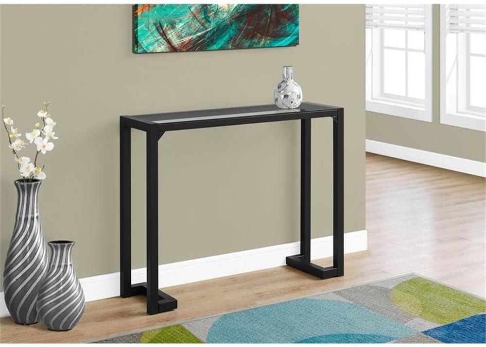 Black Metal and Glass Narrow Console Table