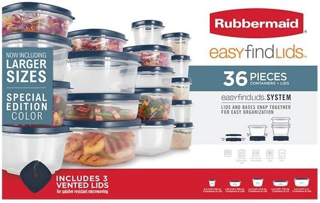 Rubbermaid Easy Find Lids Blue Plastic 36-Piece Food Storage Jar & Container Set (36 Count)