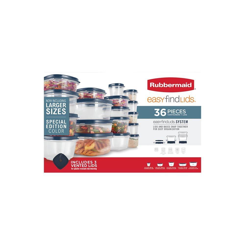 Rubbermaid Easy Find Lids Blue Plastic 36-Piece Food Storage Jar & Container Set (36 Count)