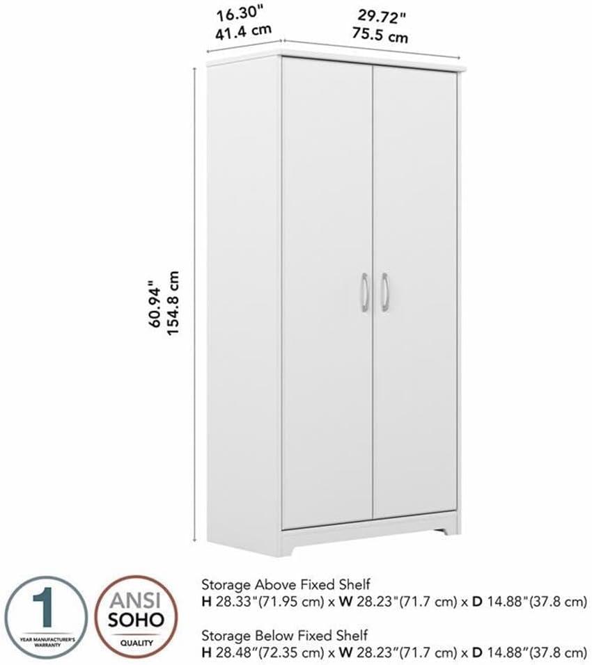 Cabot Tall Kitchen Pantry Cabinet with Doors in White - Engineered Wood