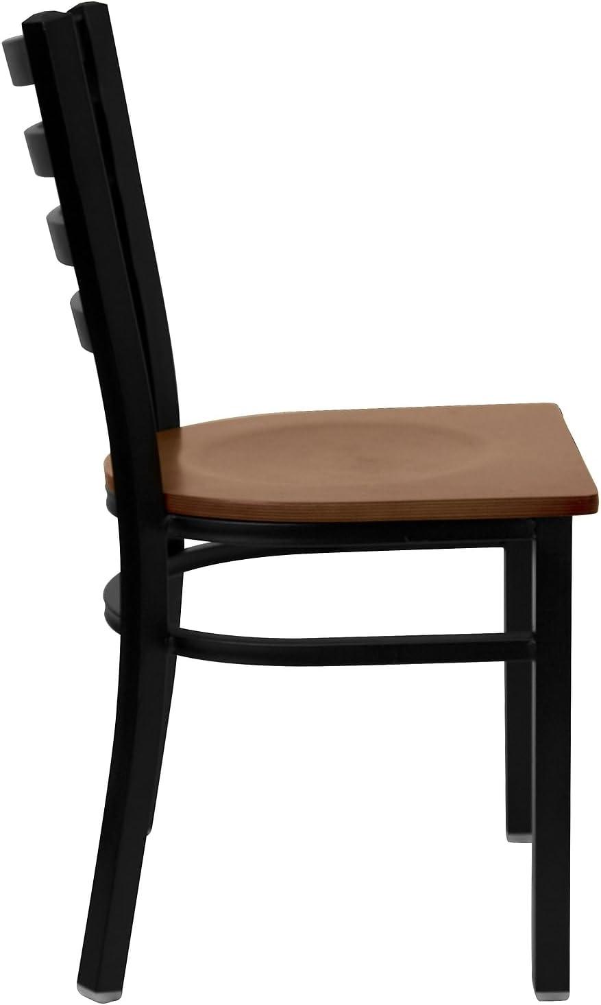 BizChair 2 Pack Black Ladder Back Metal Restaurant Chair - Cherry Wood Seat