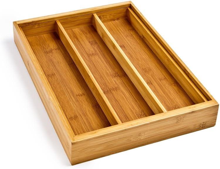 Bamboo Expandable 5 Large Compartment Adjustable Cutlery Drawer Tray Organizer