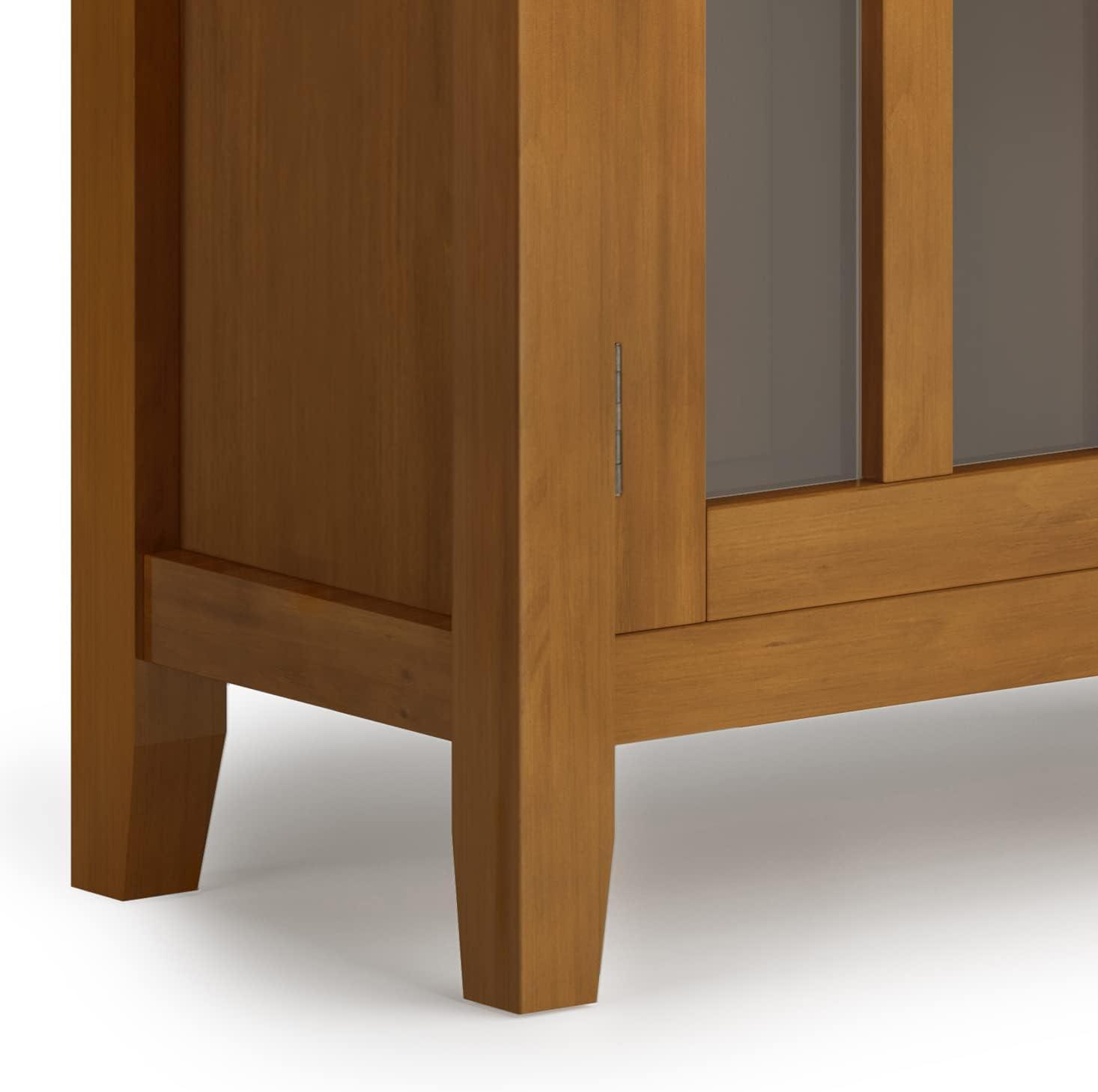 Simpli Home Artisan 30"W Solid Wood 2-Shelf Low Storage Cabinet with Glass Doors and Adjustable Shelves