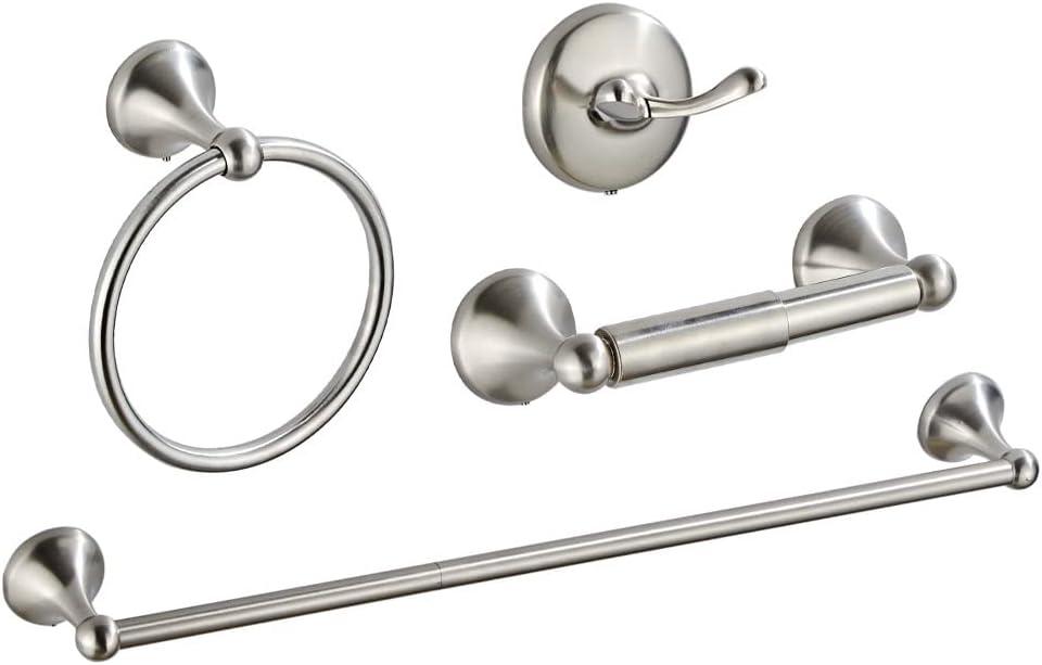 4 Piece Bathroom Accessory Set(Adjustable Towel Bar, Towel Ring, Toilet Paper Holder,Towel Hook), Wall Mounted Bathroom Hardware Accessories Set,Brushed Nickel