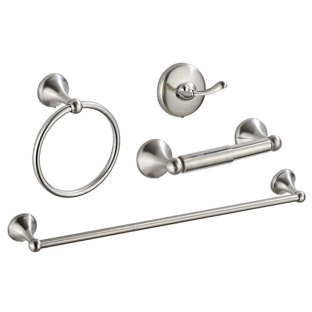 4 Piece Bathroom Accessory Set(Adjustable Towel Bar, Towel Ring, Toilet Paper Holder,Towel Hook), Wall Mounted Bathroom Hardware Accessories Set,Brushed Nickel
