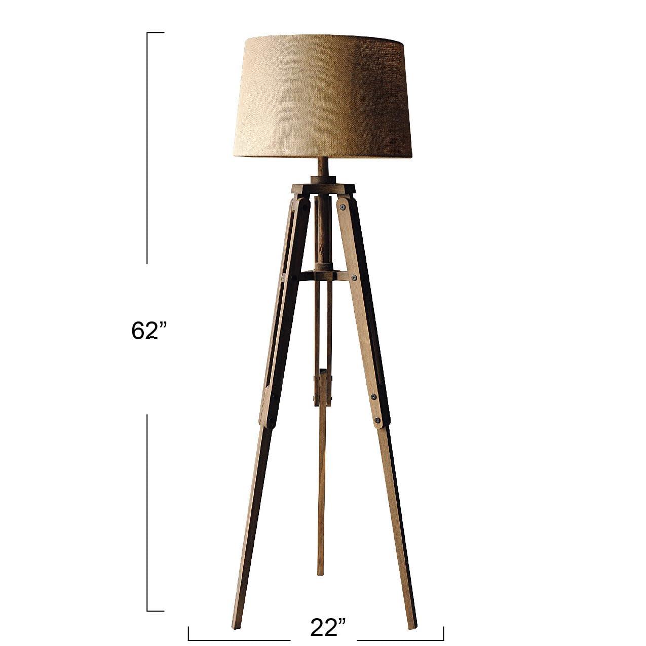 Mariner Tripod Style Wood Floor Lamp with Burlap Drum Shade Rust - Storied Home: Adjustable Height, 3-Way Switch