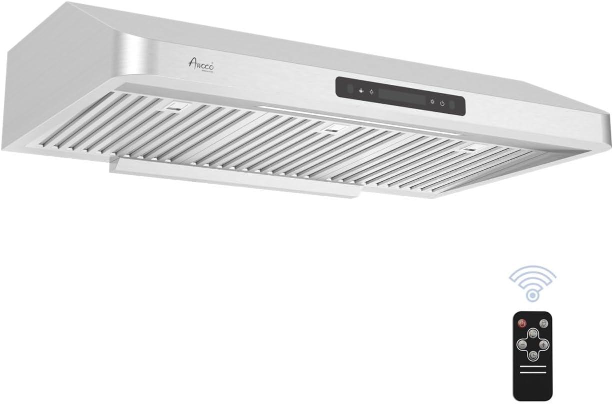 Awoco 36" Stainless Steel 900 CFM Ducted (Vented) Under Cabinet Range Hood with Baffle Filter