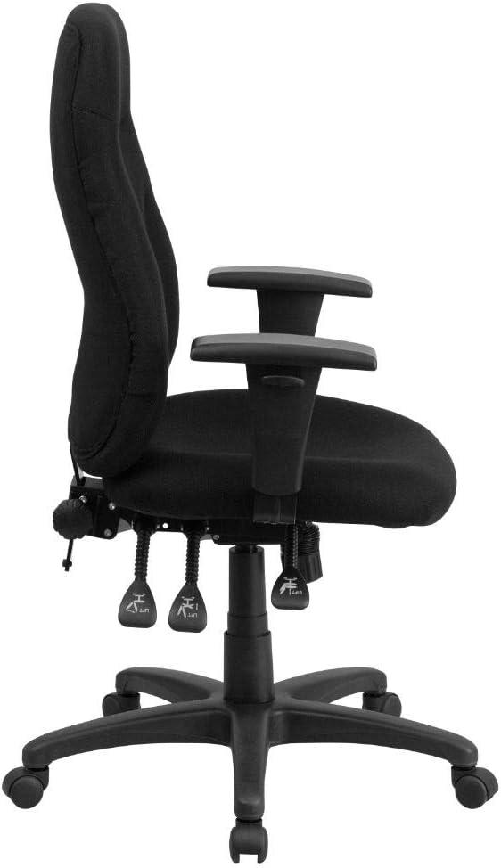 High Back Black Fabric Ergonomic Swivel Task Chair with Adjustable Arms