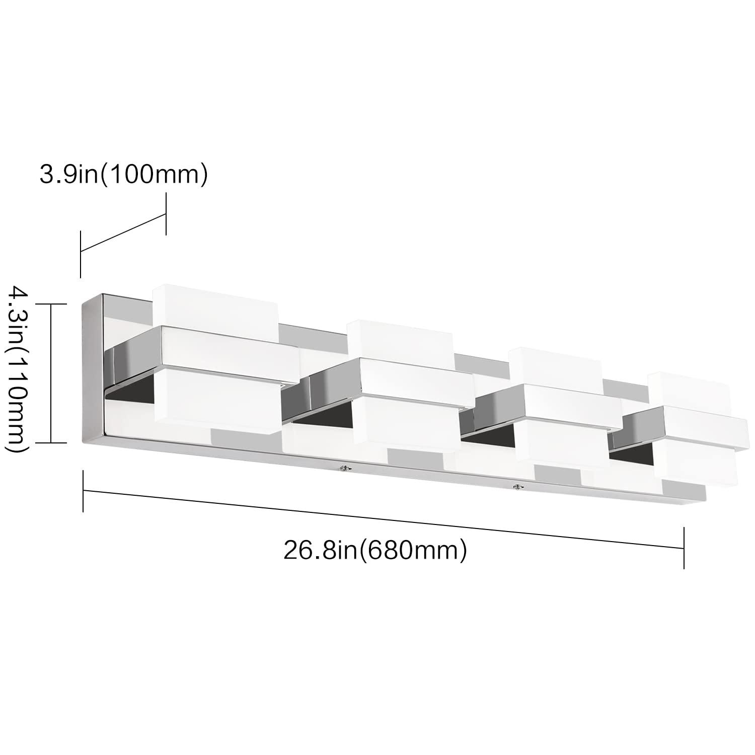 Solfart SOLFART 4 Lights Chrome Bathroom Light Fixtures Modern LED Bathroom Light Vanity Lights Over Mirror