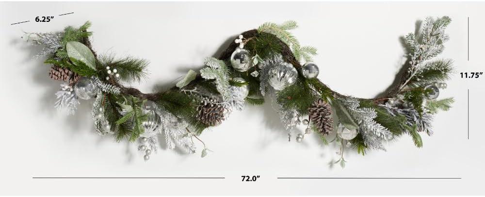 Faux 28" Snowy Pine Led Garland W/ Ornaments - Silver/Green - Safavieh