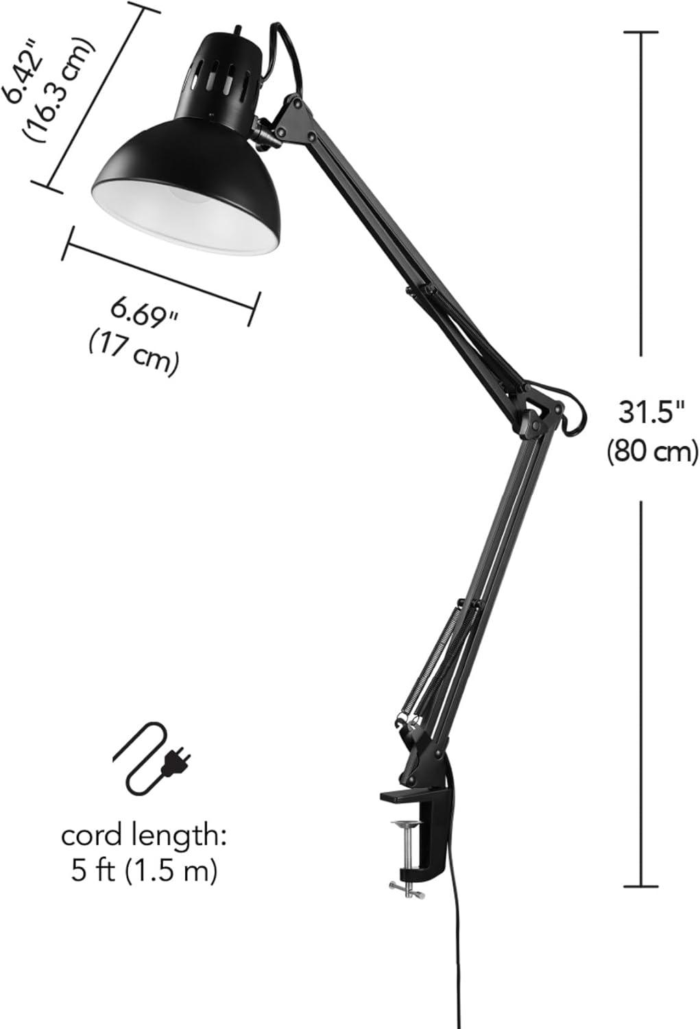 Globe Electric 32" Multi-Joint Metal Clamp Black Desk Lamp, 56963