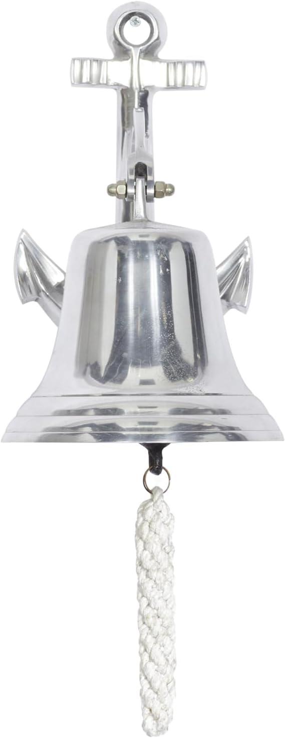 DecMode Silver Aluminum Metal Bell Wall Decor with Anchor Backing