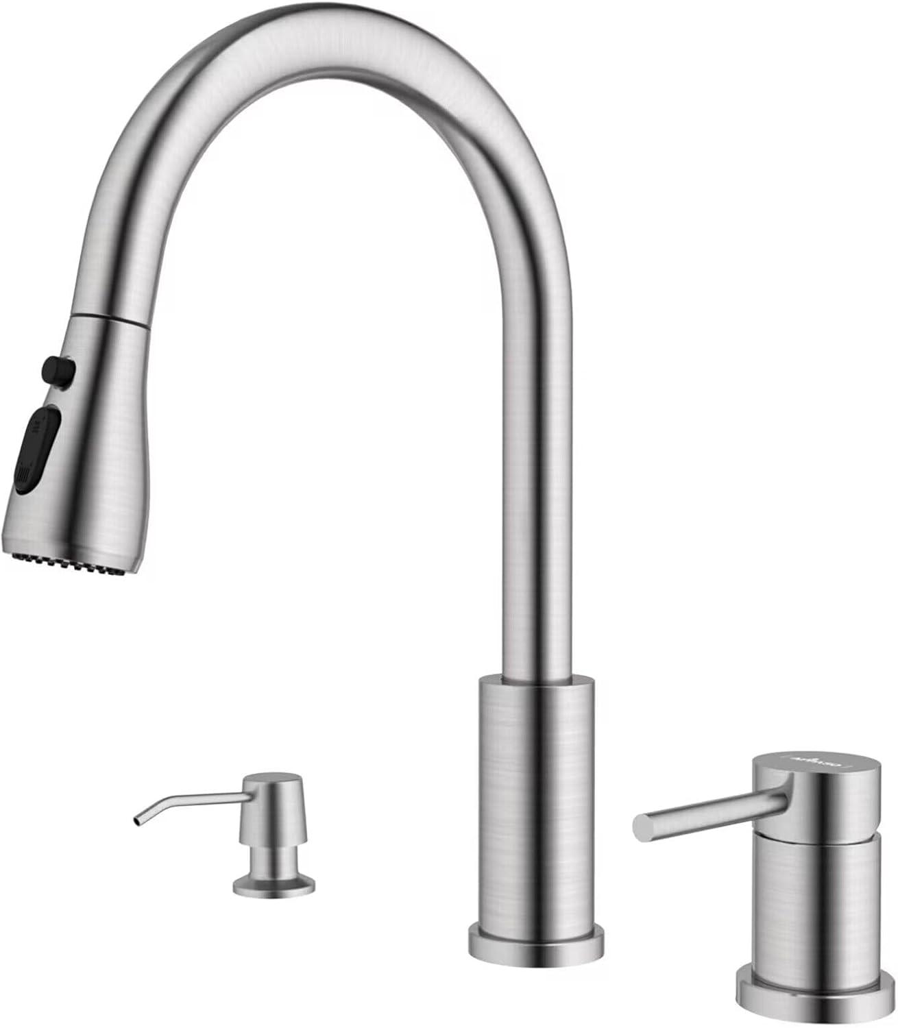 Pull Down Single Handle Kitchen Faucet with Deck Plate and Sprayer