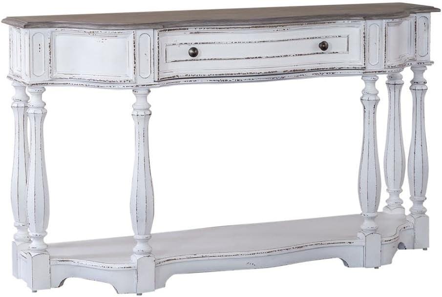 White Wood and Metal Rectangular Console Table with Storage