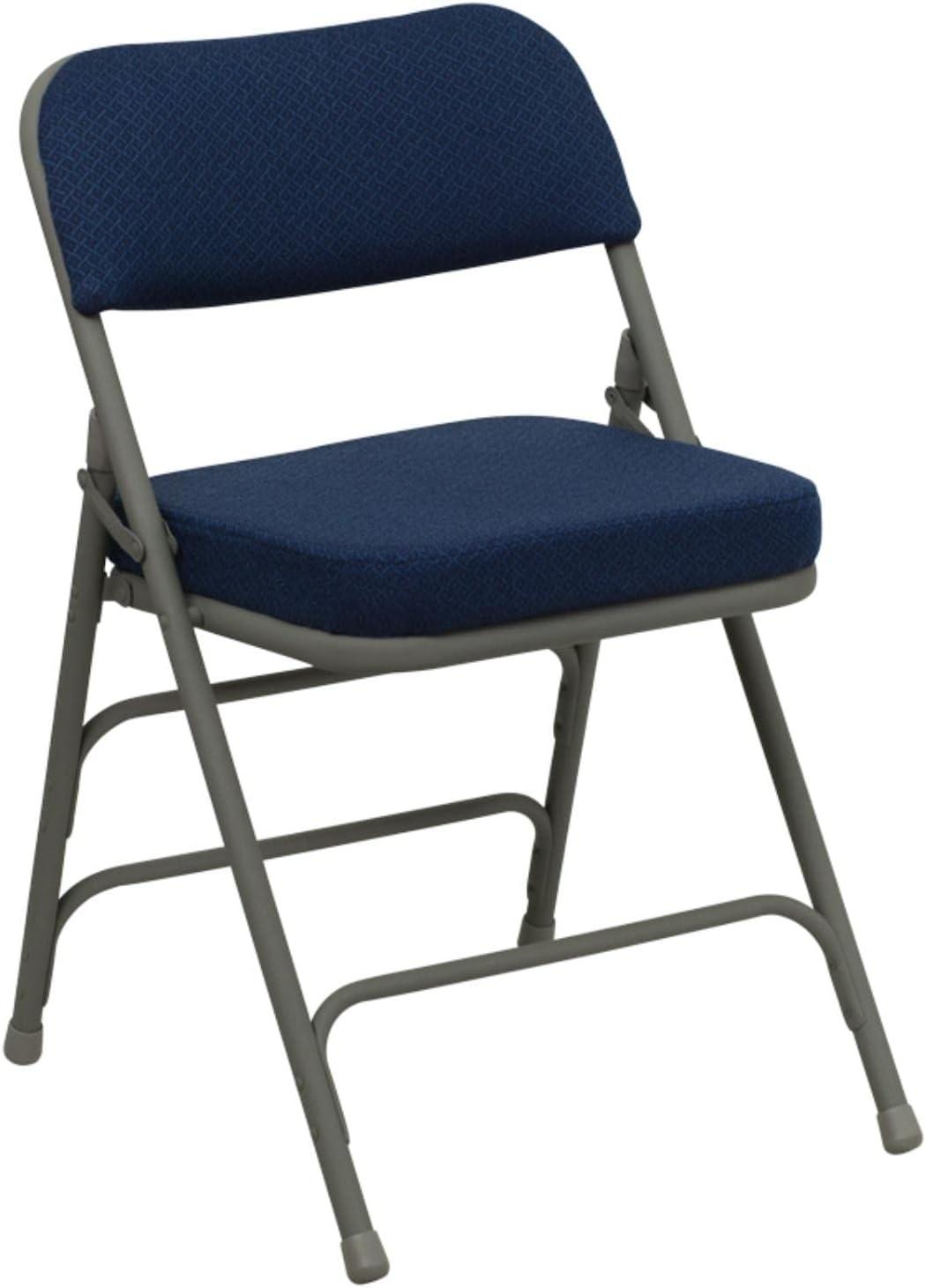 Navy Fabric and Gray Metal Folding Chairs, Set of 2