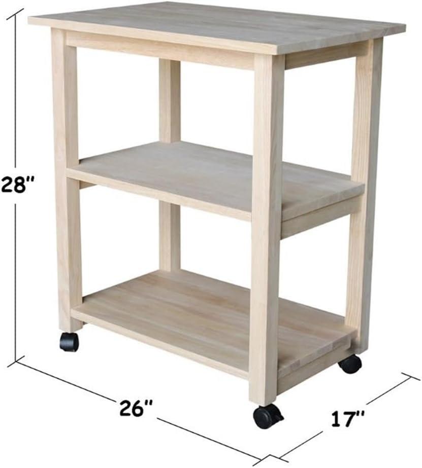 Unfinished Parawood Butcher Block Microwave Cart with Storage