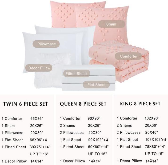 Pink Twin Pom Tufted Microfiber Bed in a Bag Set