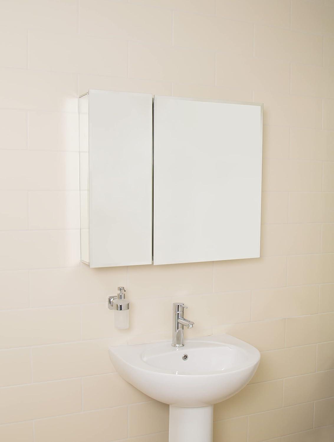 Croydex Halton Double Door Aluminium Bathroom Medicine Cabinet in Chrome (30x26in)