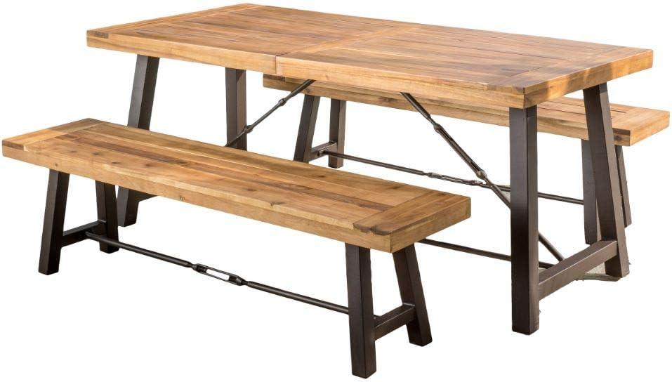 Rosario Teak Finish Acacia Wood Dining Set with Iron Legs