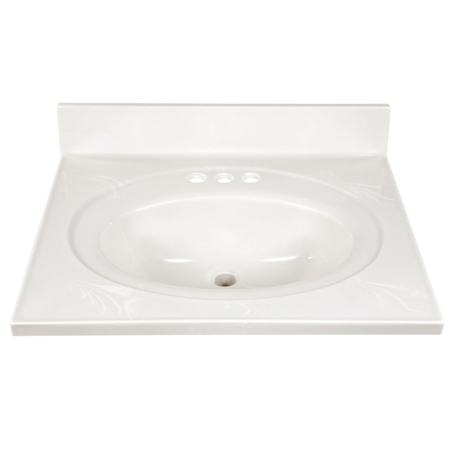 Cultured Marble Vanity Top – 25-Inch Single Bowl Sink 4-Inch Centerset with Integrated Backsplash – Reinforced Packaging – Ivory Swirl, Design House, 586313