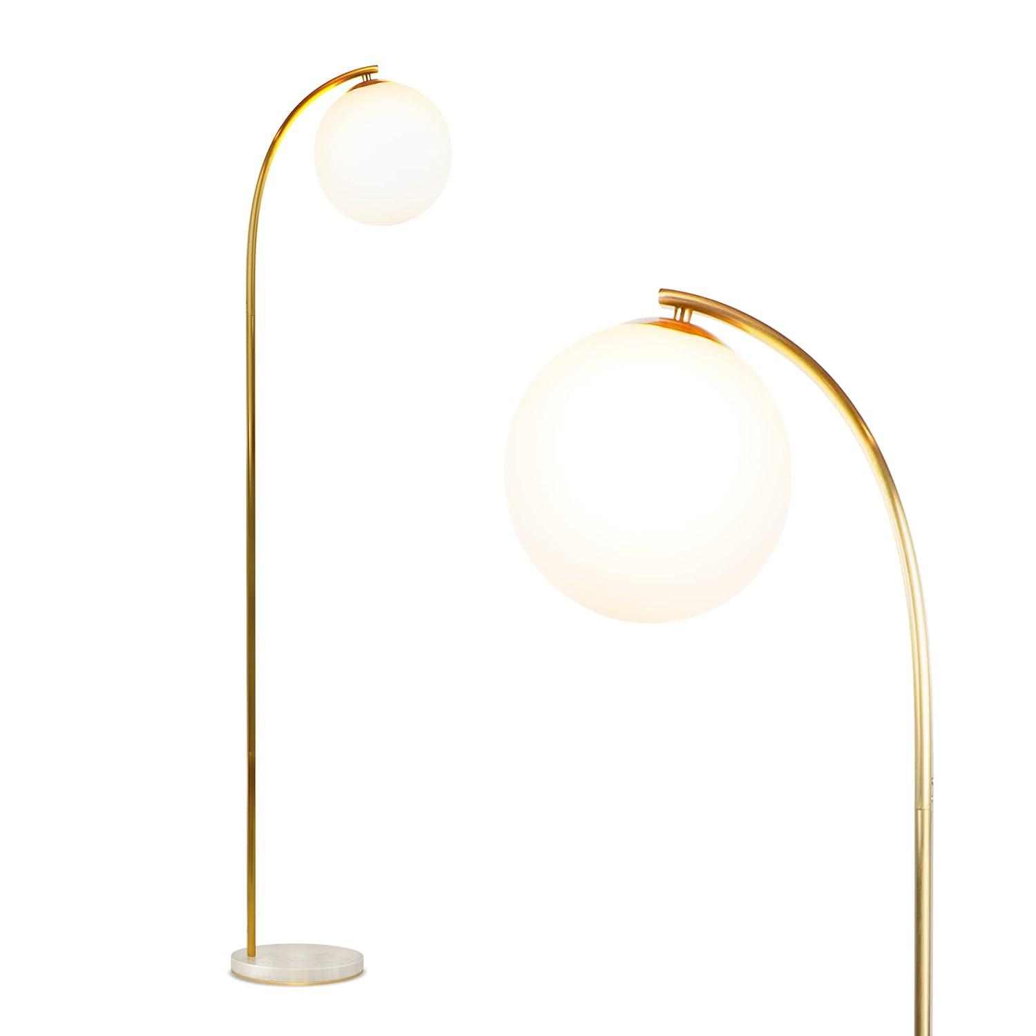 Brightech Luna Drop 75 in. Modern LED Arched Standing Floor Lamp with Frosted Glass Globe Shade