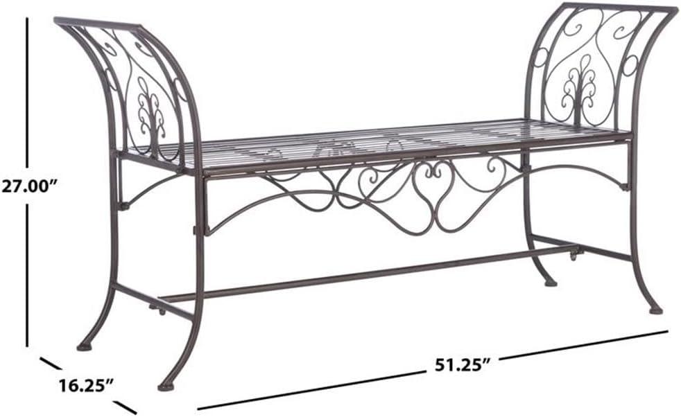 Adina Wrought Iron 51.25 Inch W Outdoor Garden Bench  - Safavieh