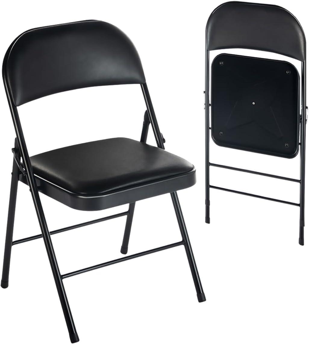 Westerly Folding Chair, Indoor Outdoor Portable Stackable Commercial Seat, Capacity for Events Office Wedding Party Picnic Kitchen Dining, 2 Pack, Black