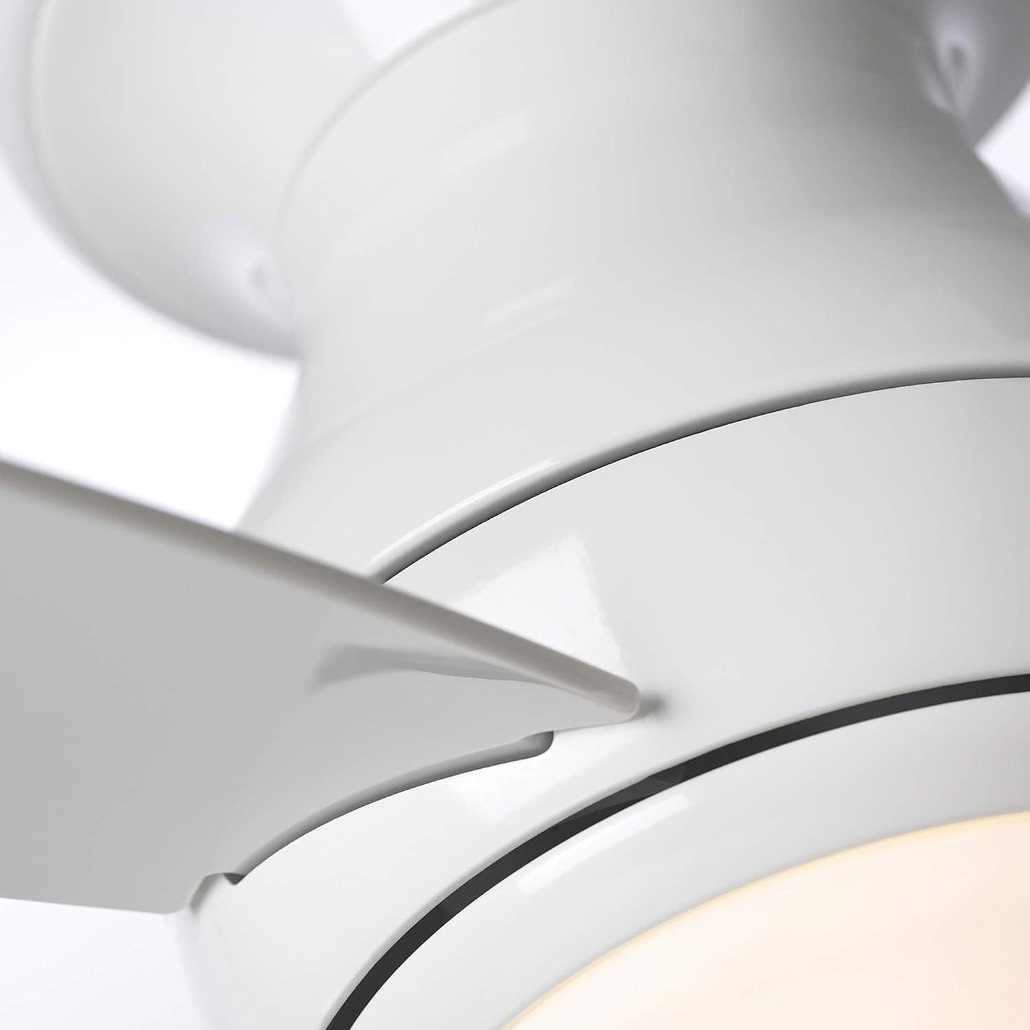 Kathy Ireland Home Curva Sky LED Outdoor Ceiling Fan with Light Kit, 52 Inch | Modern Fixture with 6-Speed Remote Control | Low Profile with Downrod Mount, Appliance White [CF252LWW]