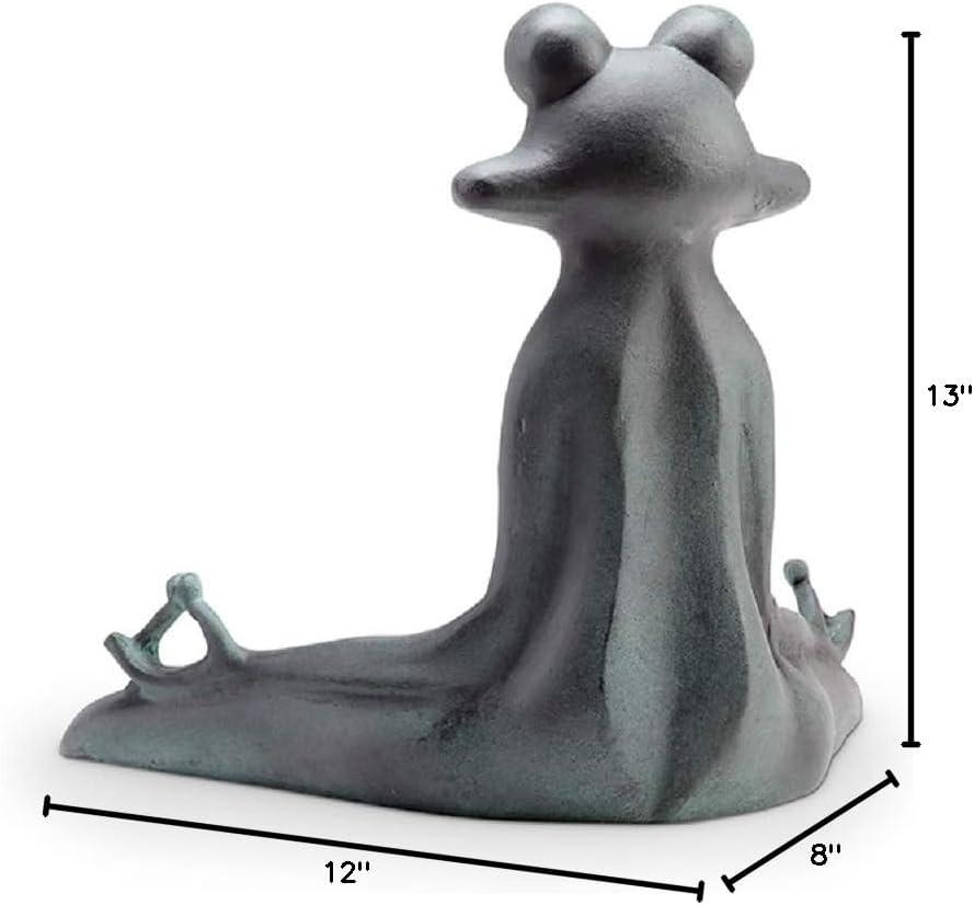 Verdigris Green Aluminum Yoga Frog Garden Sculpture 12 Inches High