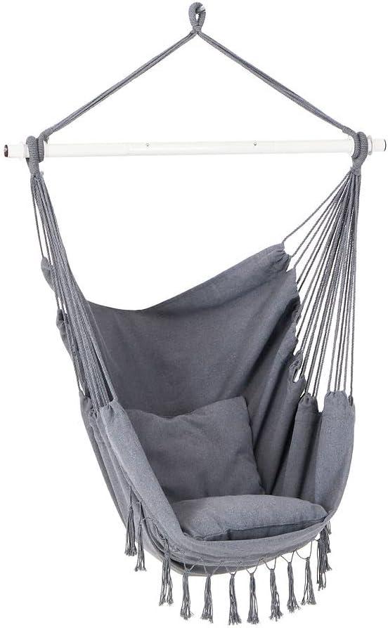 Gray Cotton and Polyester Hanging Chair with Cushions