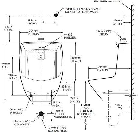 American Standard 6581001EC.020 White Maybrook High-Efficiency Top Spud Bathroom Urinal