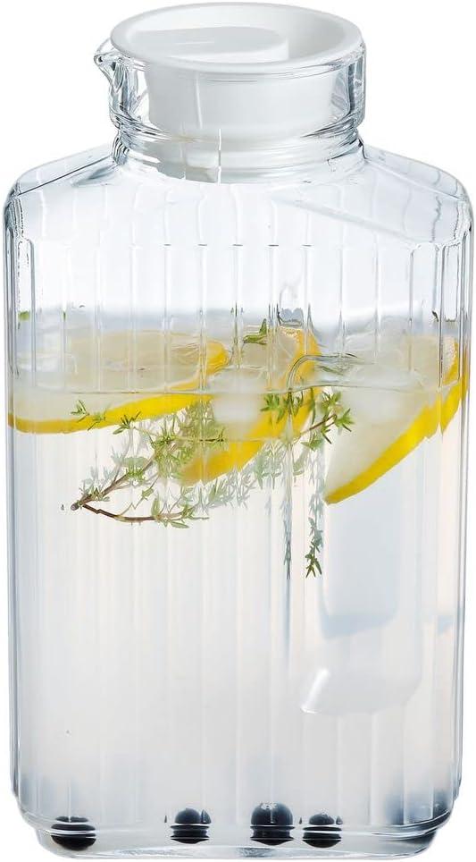 Luminarc Quadro 2-Liter Glass Pitcher with Lid, 67.5 Ounce, Clear/White