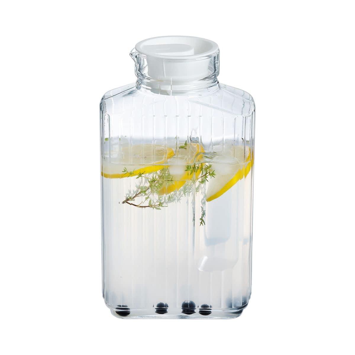 Luminarc Quadro 2-Liter Glass Pitcher with Lid, 67.5 Ounce, Clear/White