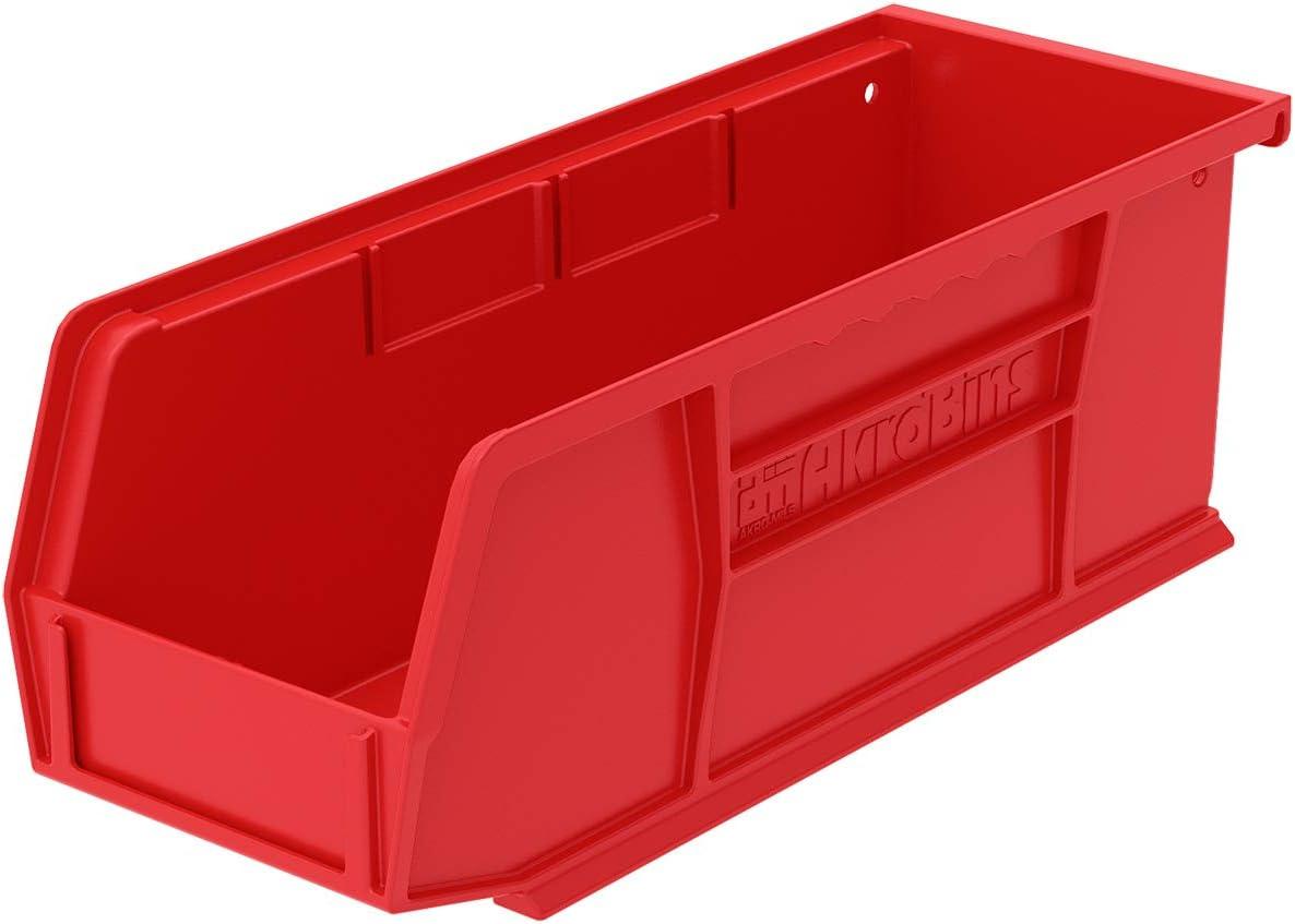 Red Stackable Plastic Storage Bin with Hopper Front