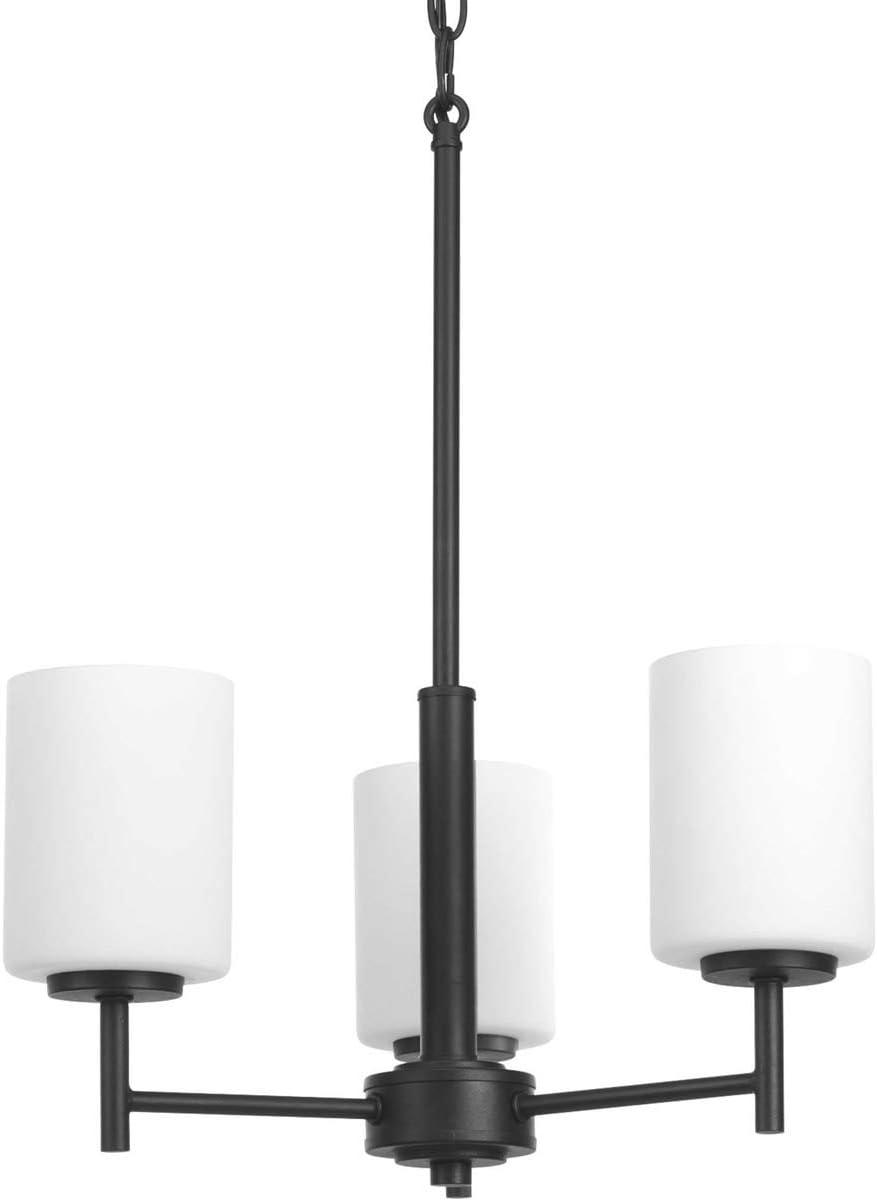 Progress Lighting Replay 3-Light Chandelier, Brushed Nickel, White Glass Shades