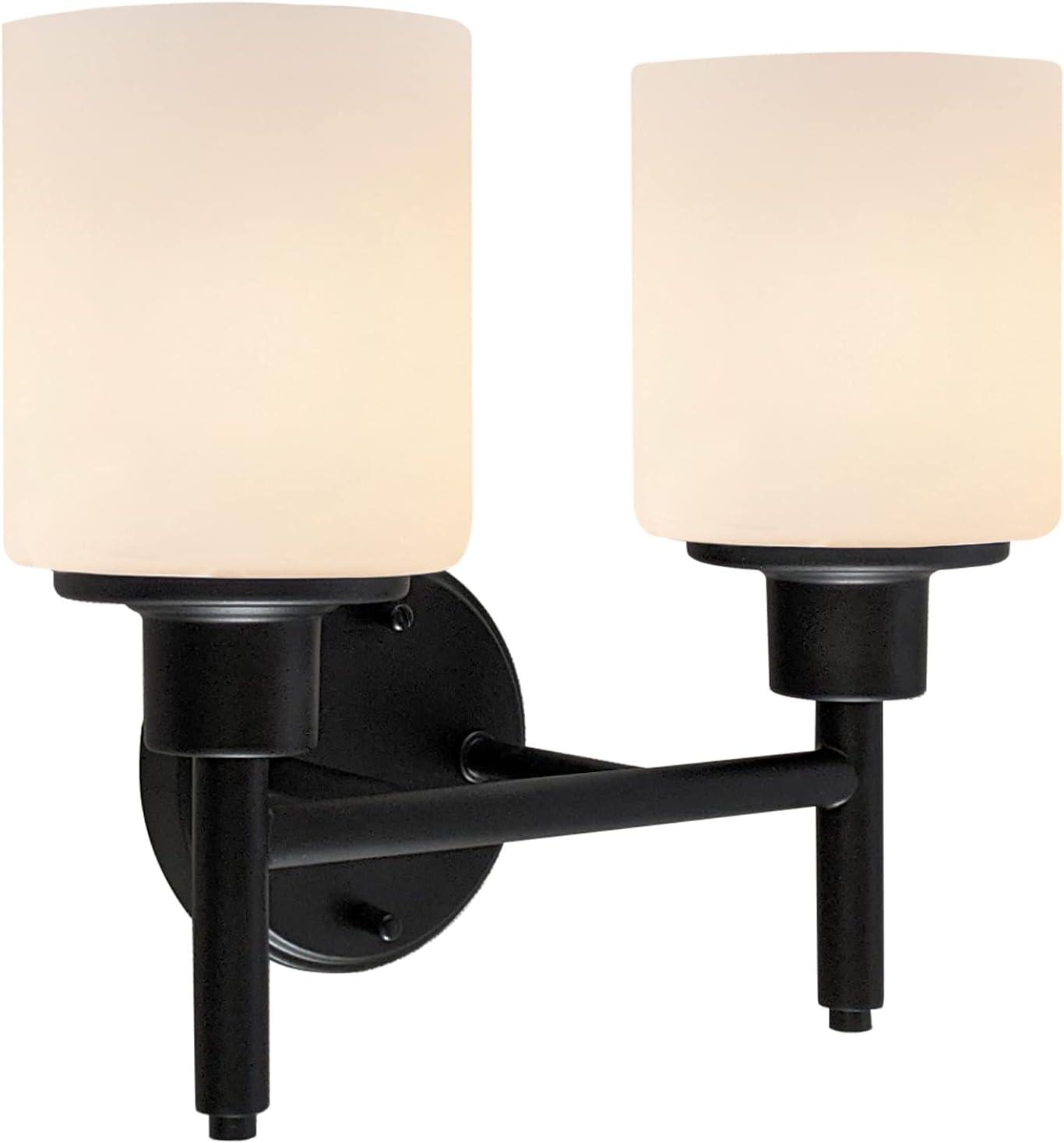 Design House 556191-BLK Aubrey Transitional 2-Light Indoor Wall Light Dimmable White Frosted Glass Shades for Hallway Foyer Bathroom, Matte Black